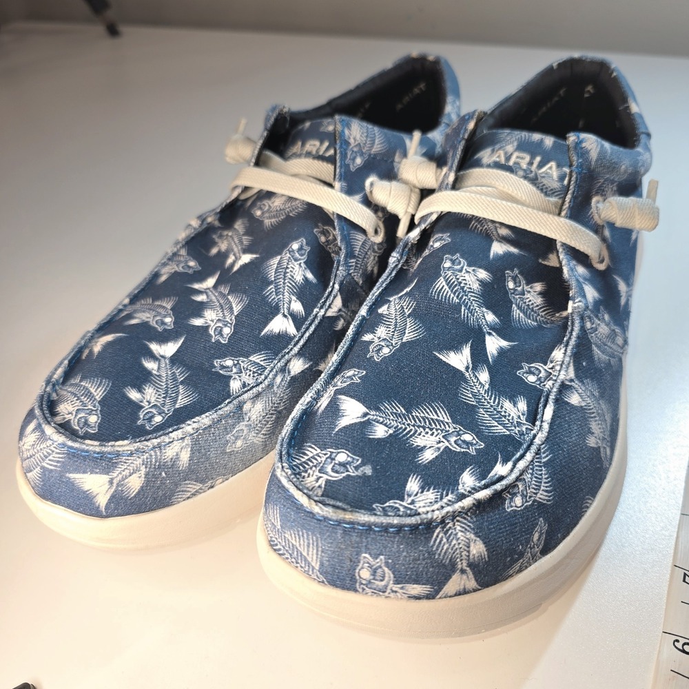 Ariat Mens‎ Shoes Slip On Blue Fish Skeleton Print Size 11 Casual Comfort